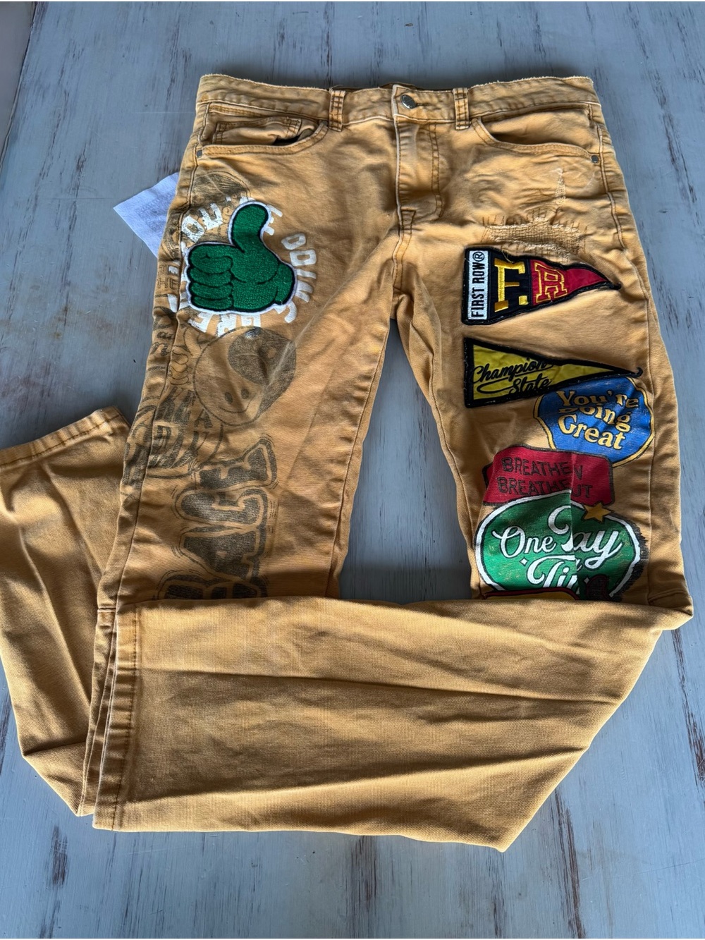First Row Men’s 32x32 Graphic Patch Streetwear Jeans